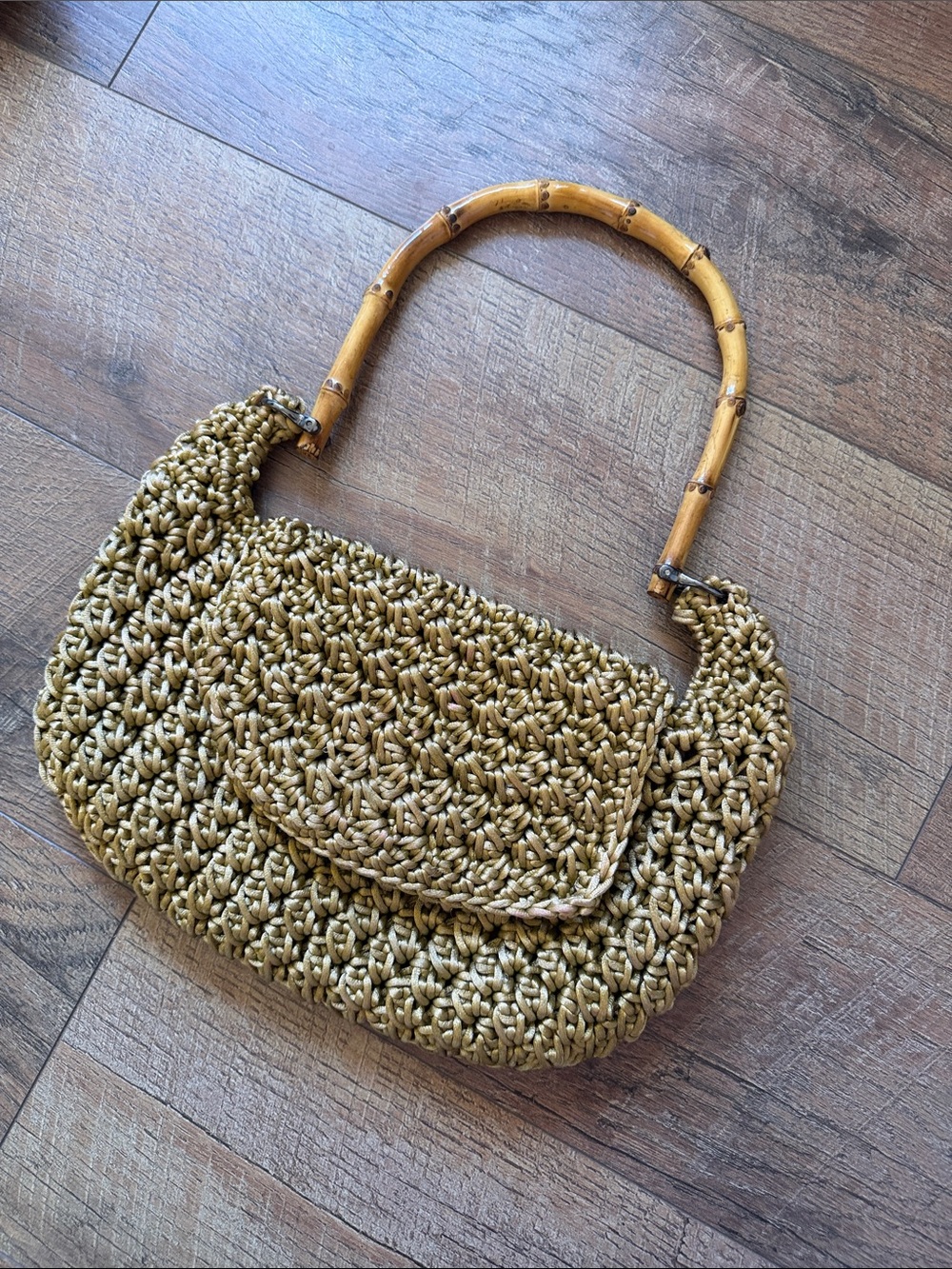 Woven Bamboo Handle Shoulder Bag